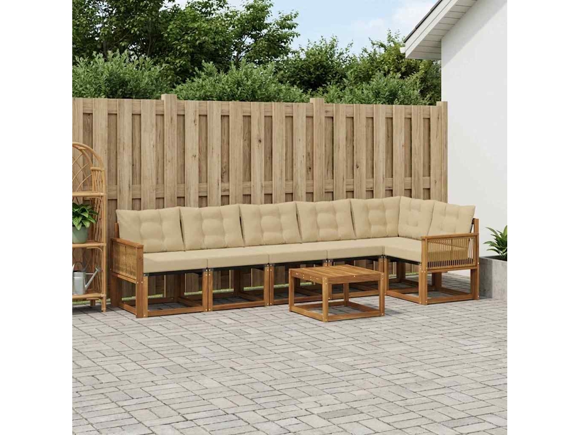 Vidaxl Conjunto De Sofás Para Exterior 7 Unid. Natural E Bege