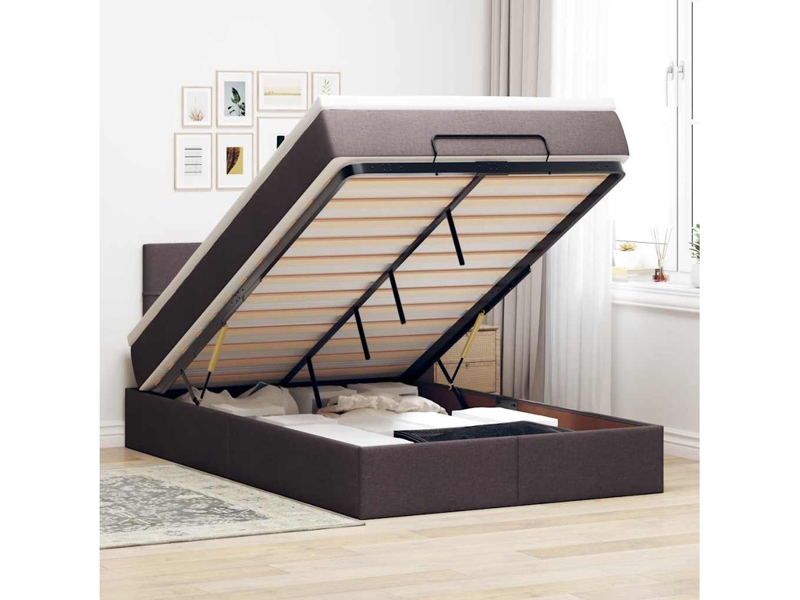 Vidaxl Estrutura De Cama Otomana Com Colchão 120x190cm Castanho Escuro