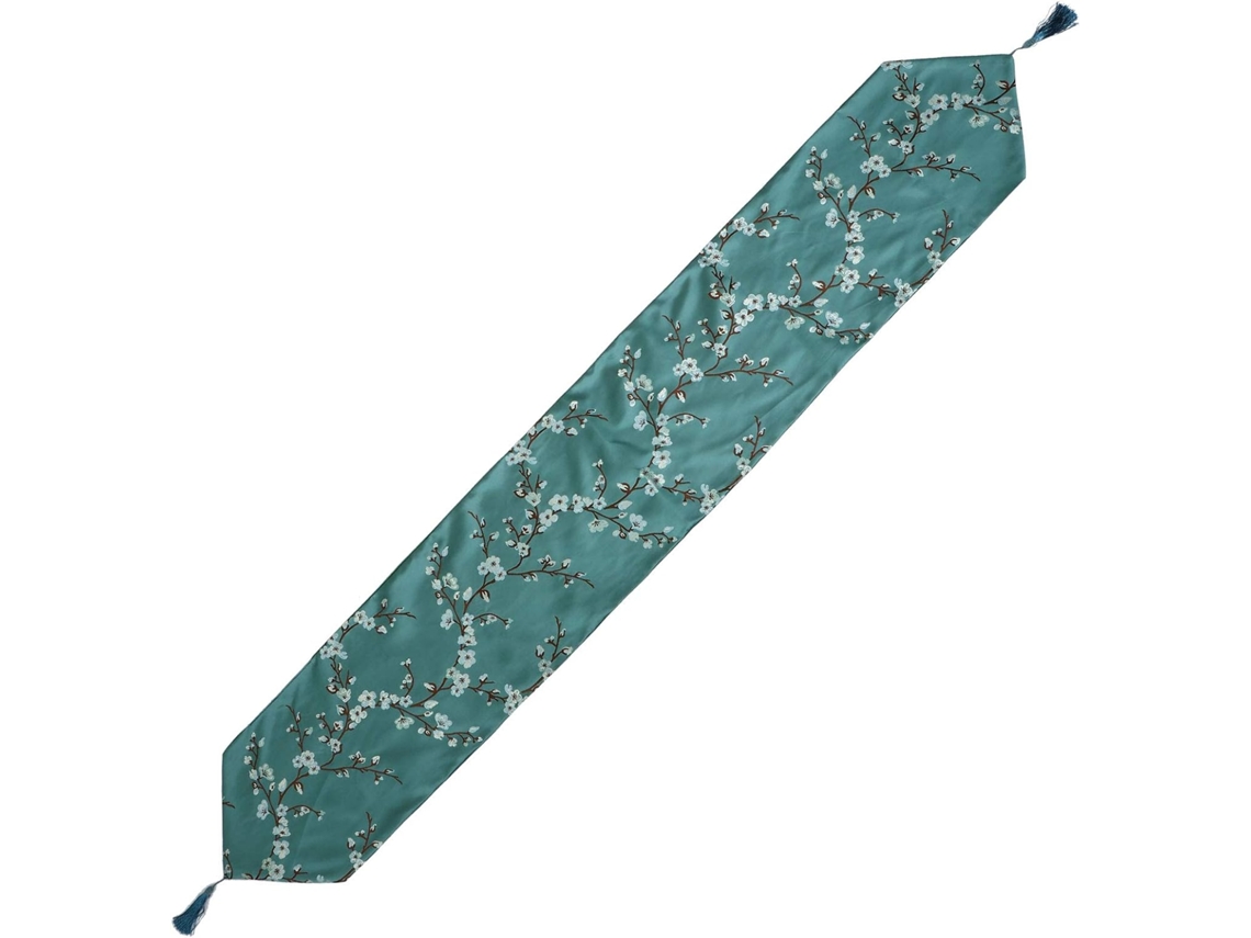 Caminho de Mesa Verde em Poliéster, Elegante Decoração Estilo Chinês com Estampa Flor Ameixeira para Refeições