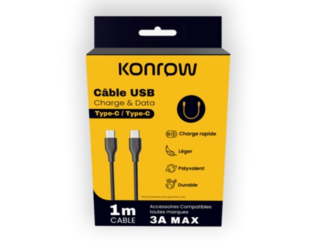 Kcctcpb1 Câble Usb Type C Vers Type C Emballage Original Konrow (1m, Noir)