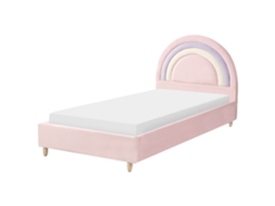 Cama Infantil Em Veludo Colorida Beliani Landeillau De Veludo Rosa 90x200