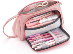 Estojo Para Lápis, Grande Com Alça, Bolsa De Lona Lápis Estudantes, Escritório, Faculdade, Ensino Fundamental E Médio Aquaforge (rosa)