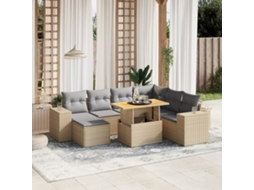 Vidaxl 8 Pcs Conjunto De Sofás P/ Jardim Com Almofadões Vime Pe Bege