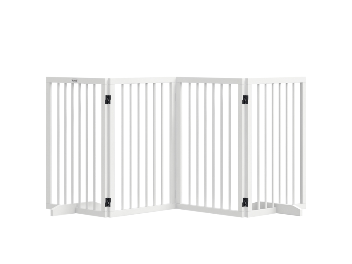 Portão Modular Dobrável para Pets com Pé de Suporte. Madeira Maciça. 206 X 35,5 X 76 Cm Ge