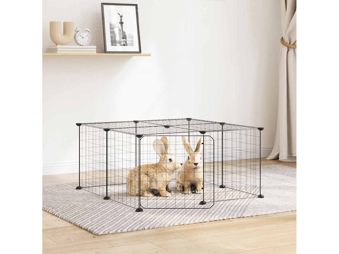 Vidaxl Gaiola P/ Animais De 12 Painéis C/porta 70x70x35 Cm Aço Preto