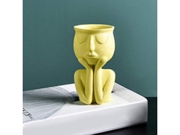 Vasinho Nova Line de Resina Amarelo, Rosto, Decorativo para Suculentas