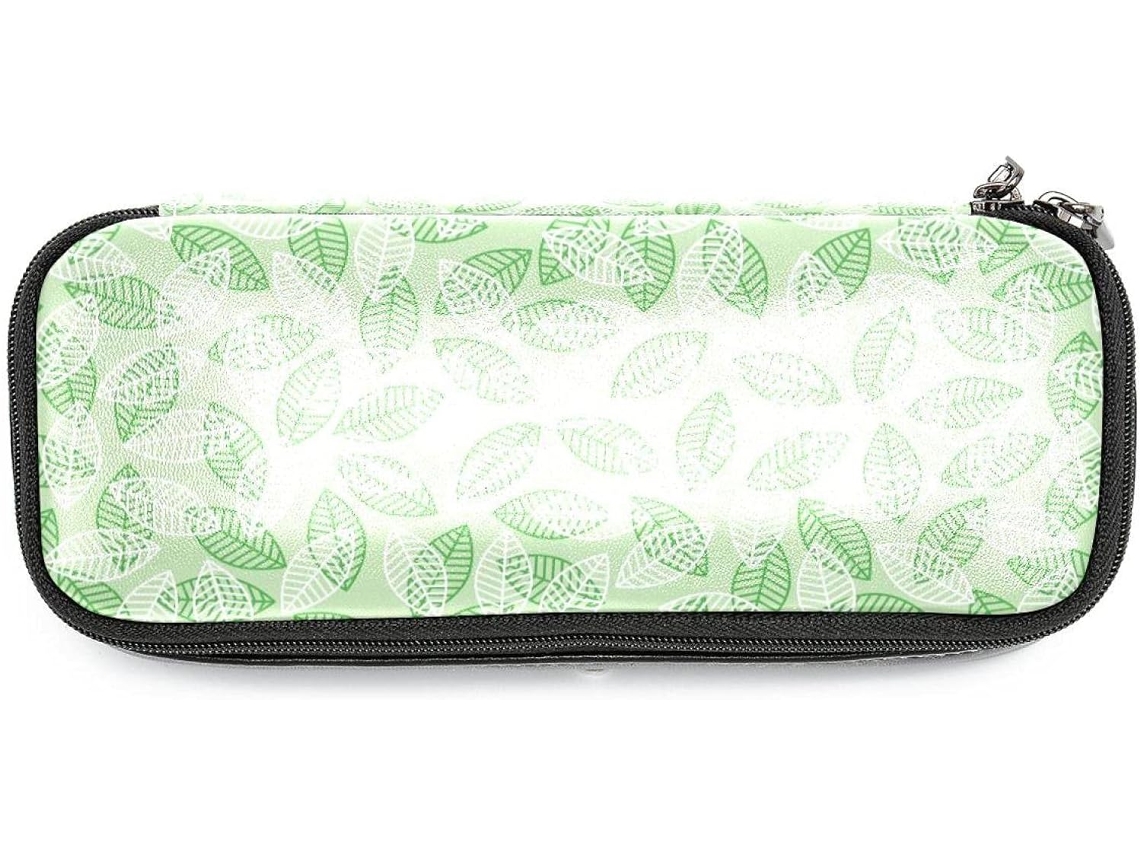 Estojo Grande Com Design Retrô De Folha Verde Lápis E Marcadores, Organizador Ideal Escola, Escritório
