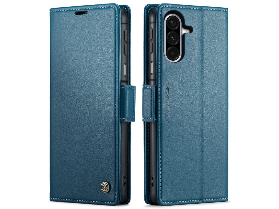 Capa Para Samsung Galaxy A17 De Couro Com Fecho Borboleta Textura De Lichia E Proteção Rfid Antirroubo Azul