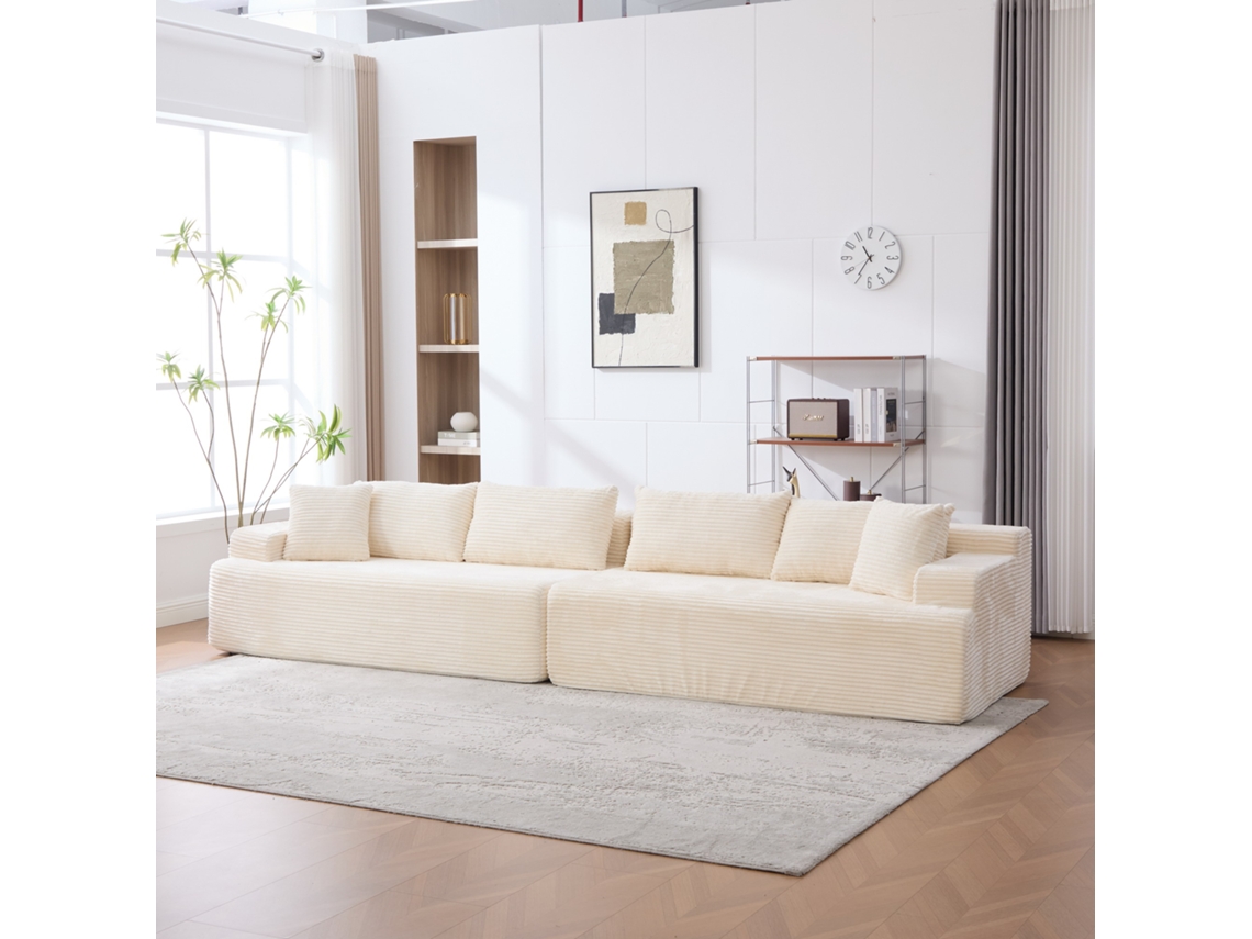 Sofá Modular Compressão Chenille, Espuma 30d, Base Antiderrapante, Bege