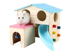 Casa De Hamster Deluxe De Duas Camadas Com Escada Deslizadora E Casa De Madeira Para Hamster (esconderijo)