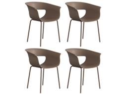 Conjunto De 4 Cadeiras Ergonômicas Recortadas Para Jardim, Com Apoios De Braço, À Prova De Intempéries E Ferrugem, Cor Café
