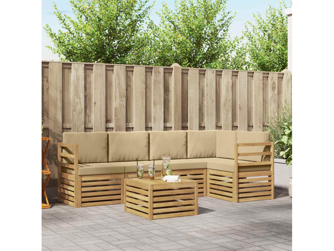 Vidaxl Conjunto De Sofás Para Exterior 6 Unid. Branco E Bege Poliéster