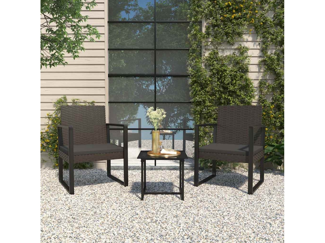 Vidaxl 3 Pcs Conjunto Lounge De Jardim C/ Almofadões Vime Pe Preto