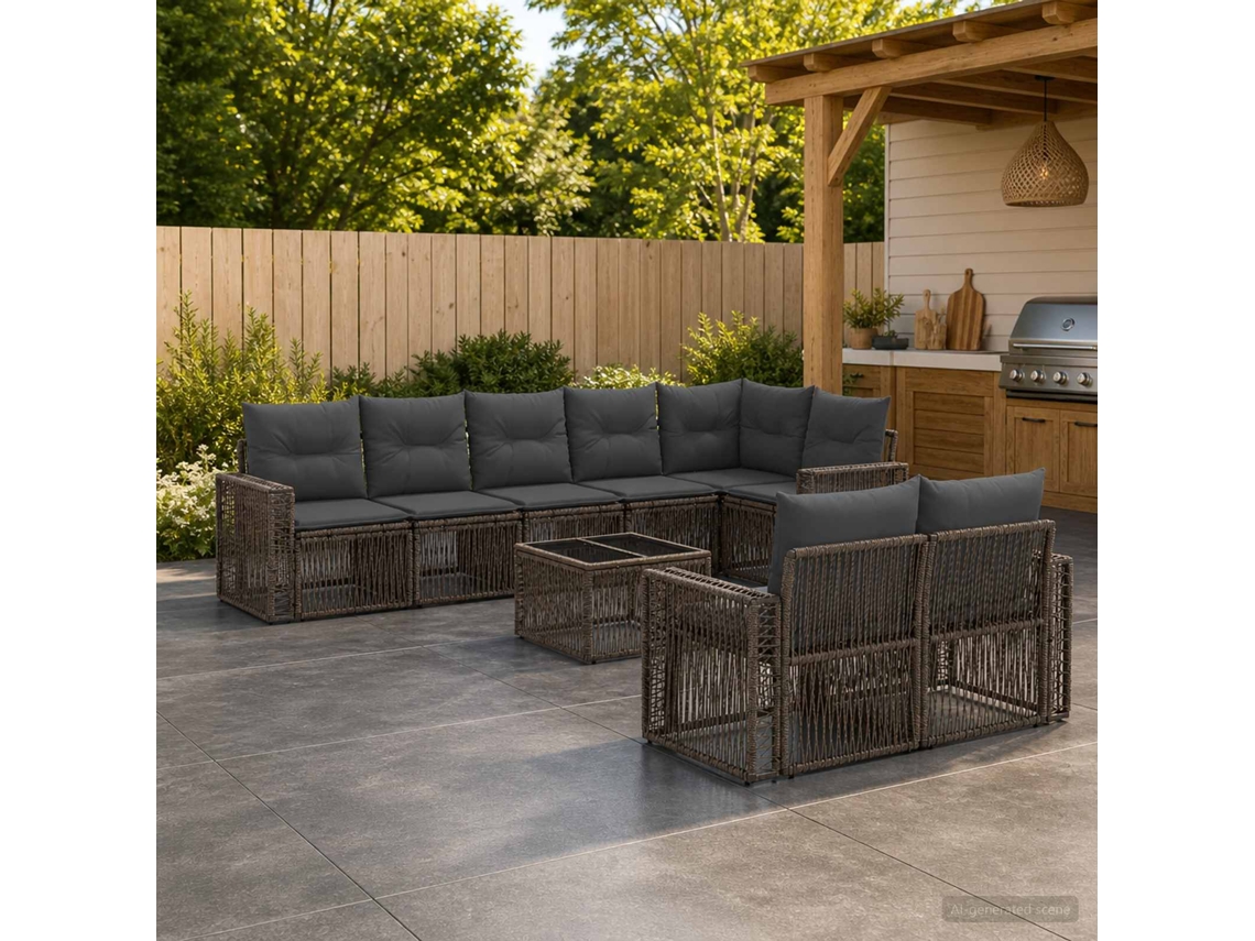 Vidaxl Conjunto De Sofá De Jardim 9 Pcs Cinza E Cinza Escuro Vime Pe