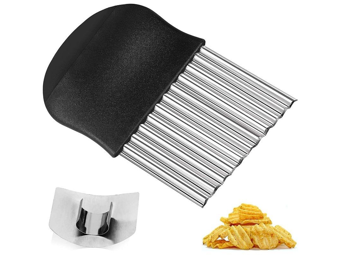 Cortador de batata-doce em aço inoxidável com protetor de dedos para fazer batatas fritas onduladas e legumes.