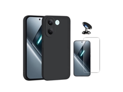 Kit Vidro Clearglass Capa Silicone Líquido Suporte Magnético Phonecare Para Xiaomi Poco X8 Pro 5g - Preto