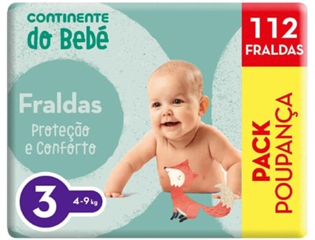 Fraldas Proteção e Conforto 4-9kg T3 CONTINENTE DO BEBÉ emb. 112 un