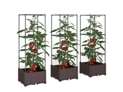 Floreira Com Treliça Metálica Para Plantas Trepadeiras 2 Vasos De Pp Com Orifícios De Drenagem 100x50x174 Cm Preto