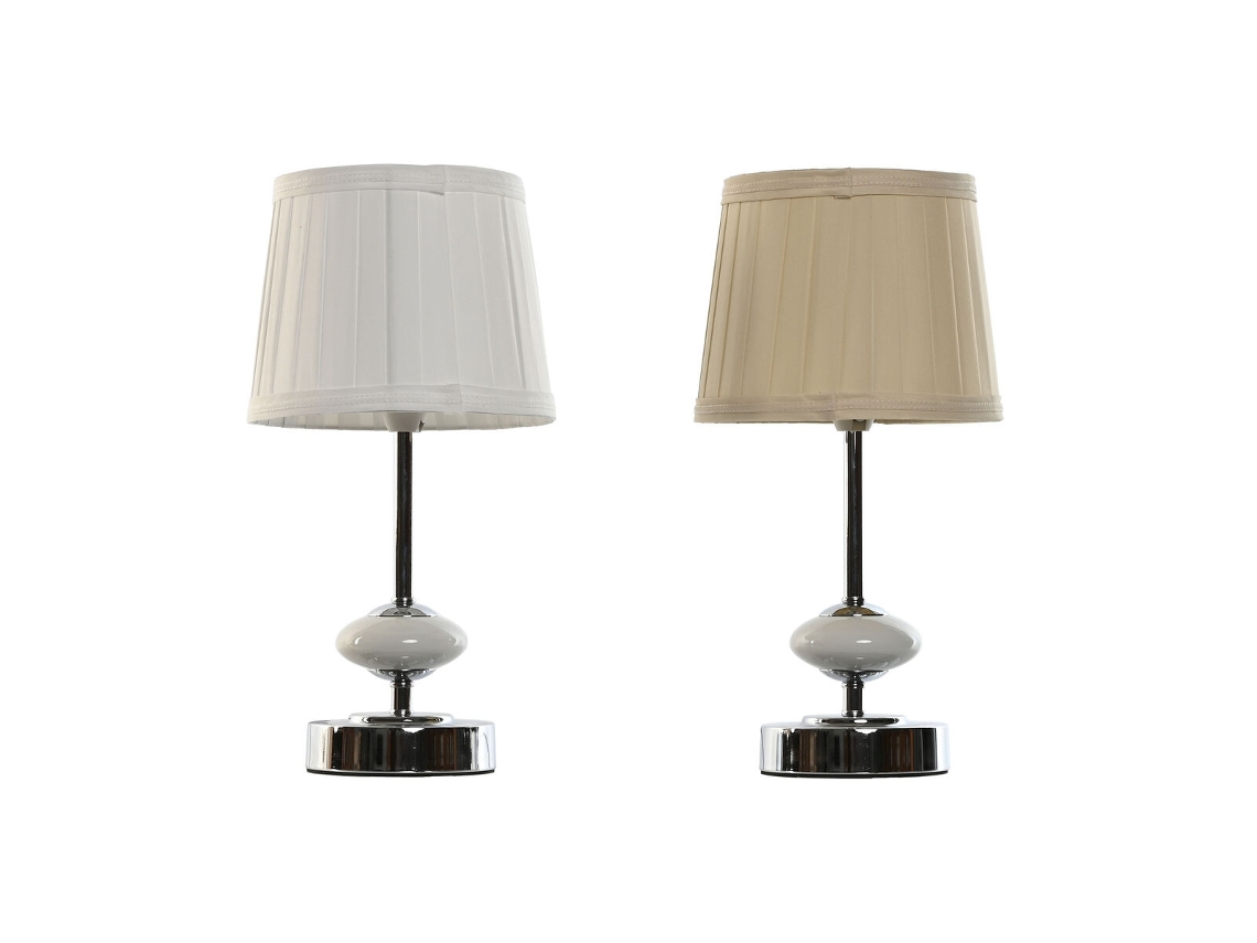 Lâmpada De Mesa Home Esprit Branco Bege Metal Porcelana 20 W 220 V 17,5 X 17,5 X 35 Cm (2 Unidades)