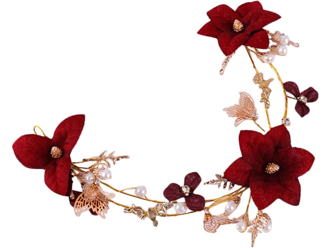 Tiara Floral Vermelha Nuobesty Para Noivas, Acessório Floral Leve Para Casamentos E Cerimônias, Faixa De Cabelo.