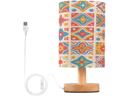 Abajur De Cabeceira Com Estampa Étnica Para Quarto, Portas De Carregamento Usb C, Luminária De Mesa Cabeceira, Luminária