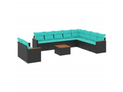 Conjunto de Sofá de Jardim, 11 Peças, Almofadas, Rattan Preto MAISON EXCLUSIVE