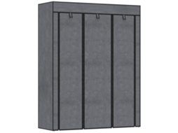 Roupeiro de tecido cinzento com 8 prateleiras, 2 barras, 125x43x162,5cm S/MARCA