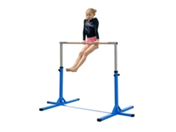 Barra de Ginástica Infantil Barra de Ginástica Ajustável Altura 13 Níveis 92 a 150 Cm Aço, Azul, Madeira, Faia Ge