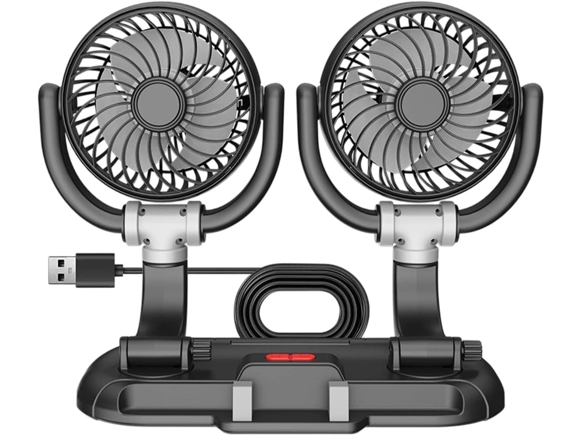 Ventilador Portátil Para Carro Com Duas Cabeças Giratórias, 3 Velocidades E
