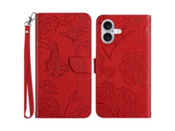 Capa Em Couro Pu Com Suporte Para Iphone 16 - Vermelho