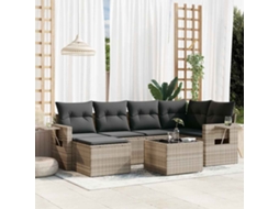 Vidaxl 7 Pcs Conj. Sofás Jardim Com Almofadões Vime Pe Cinzento-claro