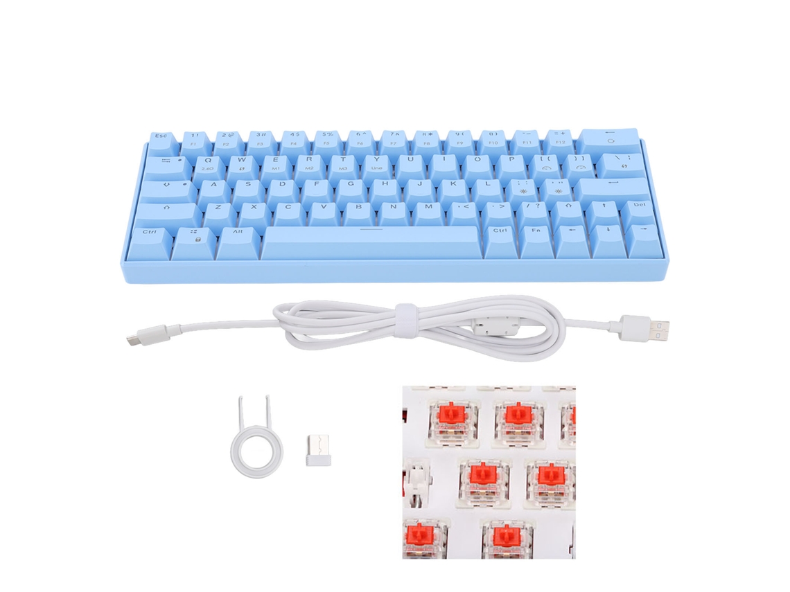 Teclado Mecânico Com 64 Teclas, Switch Azul, Com Fio E Sem Fio