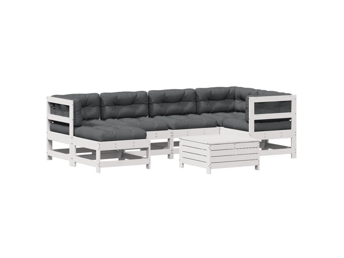 Conjunto 7 Lounge de Jardim com Almofadões Pinho VIDAXL Maciço Branco