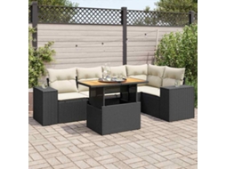 Vidaxl 6 Pcs Conjunto Sofás De Jardim C/ Almofadões Vime Pe Preto