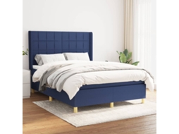 Cama Com Molas/colchão 140x200 Cm Tecido Azul