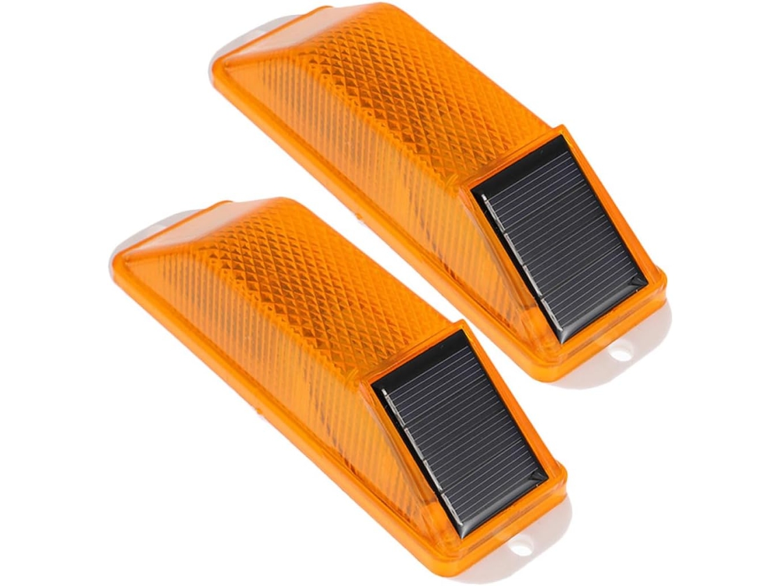 Conjunto De 2 Luzes De Advertência Solares Amarelas Para Uso Externo.