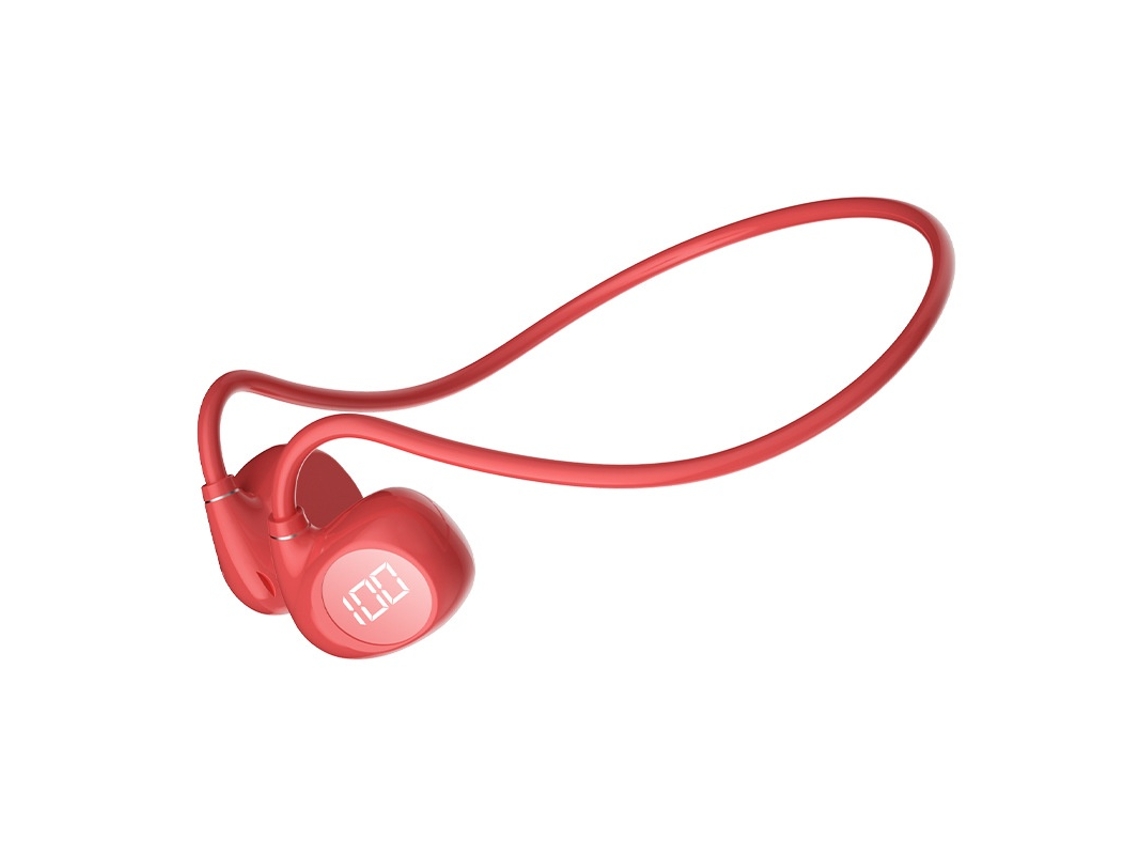 Fones Condução Aérea JIAPEI com condução óssea, fita pescoço, resistente ao suor, vermelho