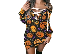 Vestido Casual Feminino Laxiscreed Com Manga Longa, Decote V E Estampa Para Festa Ou Férias M