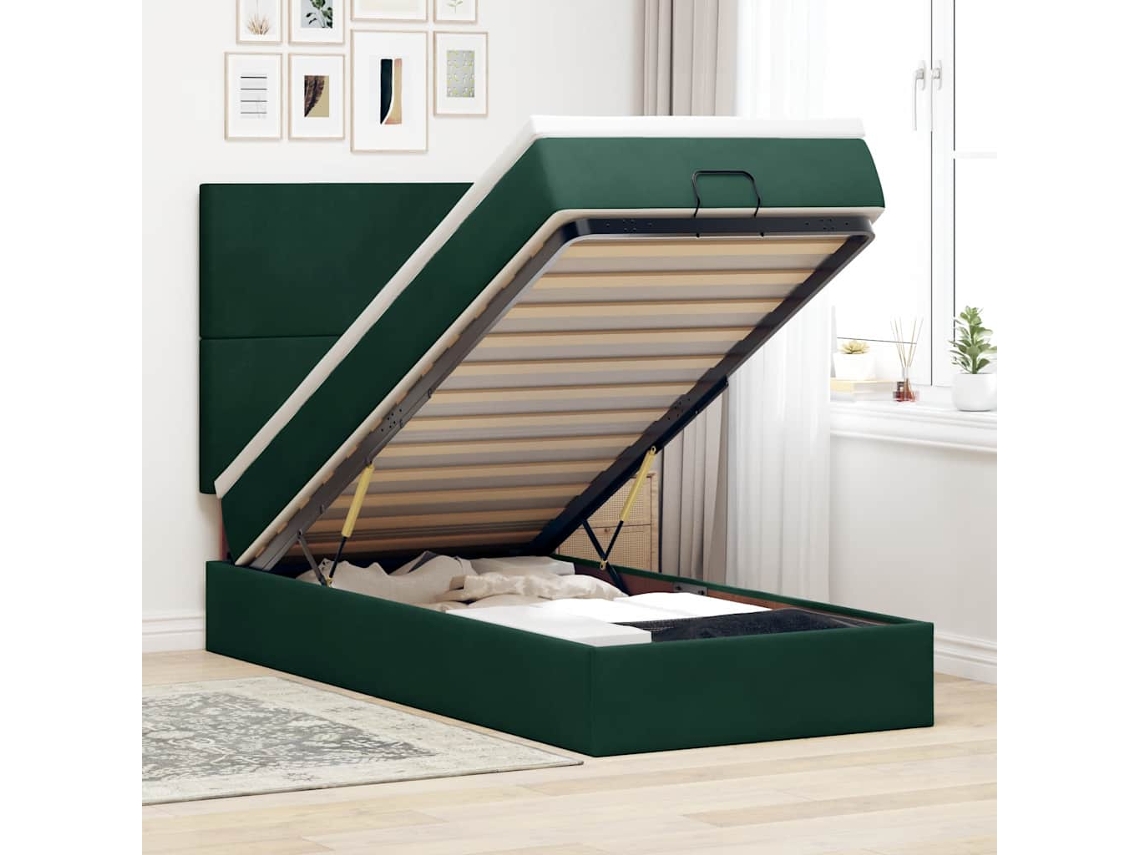 Vidaxl Estrutura Cama Otomana Colchões 80x200cm Veludo Verde Escuro