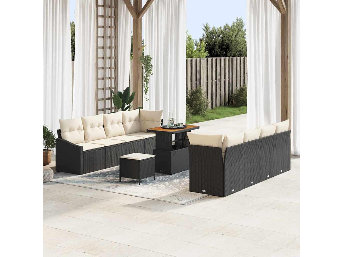 Vidaxl Conjunto De Sofá De Jardim 11 Unid. Preto Vime Pe