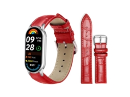 Bracelete Para Xiaomi Smart Band 10/9/8/nfc - Couro - Fivela De Pino - Textura De Bambu (14mm) Vermelha