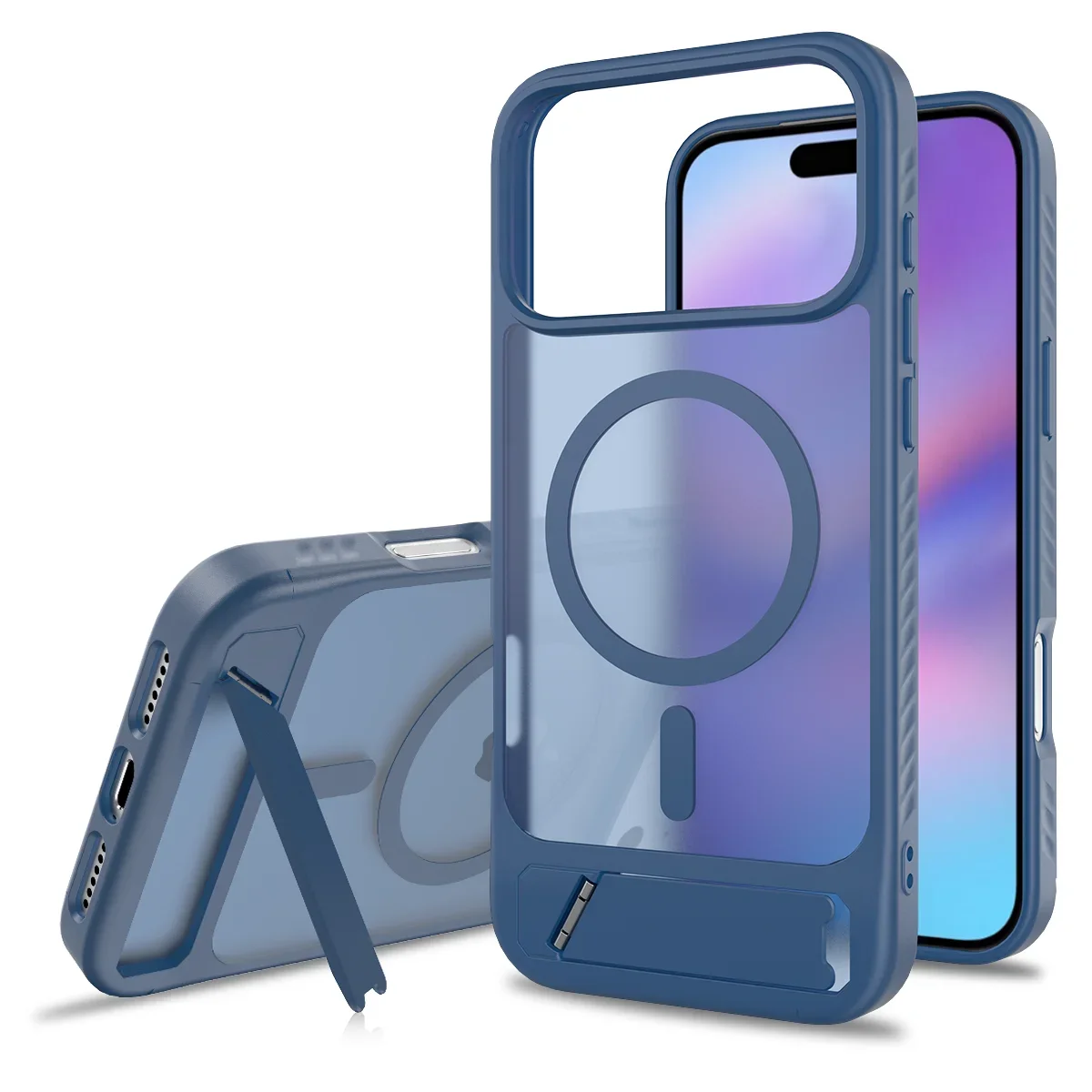 (azul, Iphone 16 Plus) Capa De Celular Elegante E Rígida Em Pctpu Com Suporte, Compatível Com Carregamento Sem Fio Magnético.