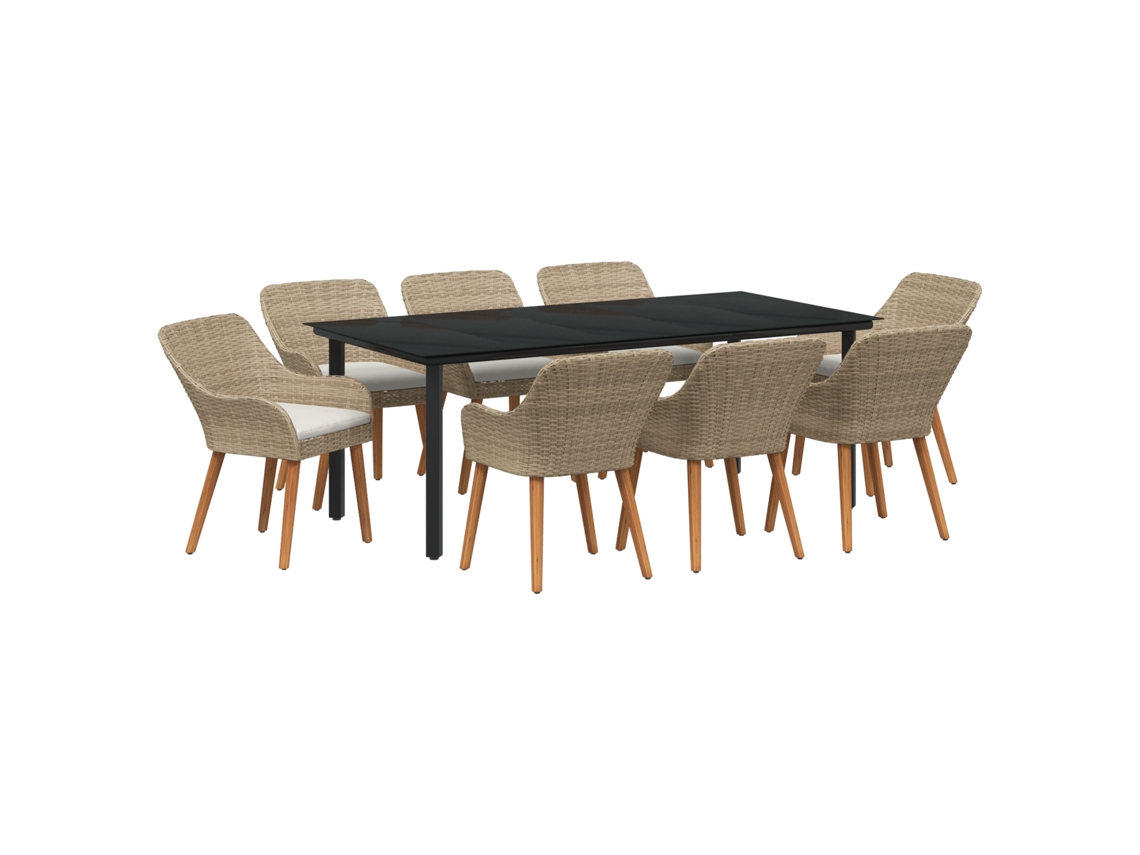 Conjunto 9 Móveis De Jardim Vidaxl Bege Vime Pe (200 X 100 X 74 Cm)