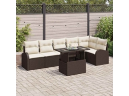 Vidaxl Conjunto De Sofá De Jardim 7 Pcs Castanho E Creme Vime Pe