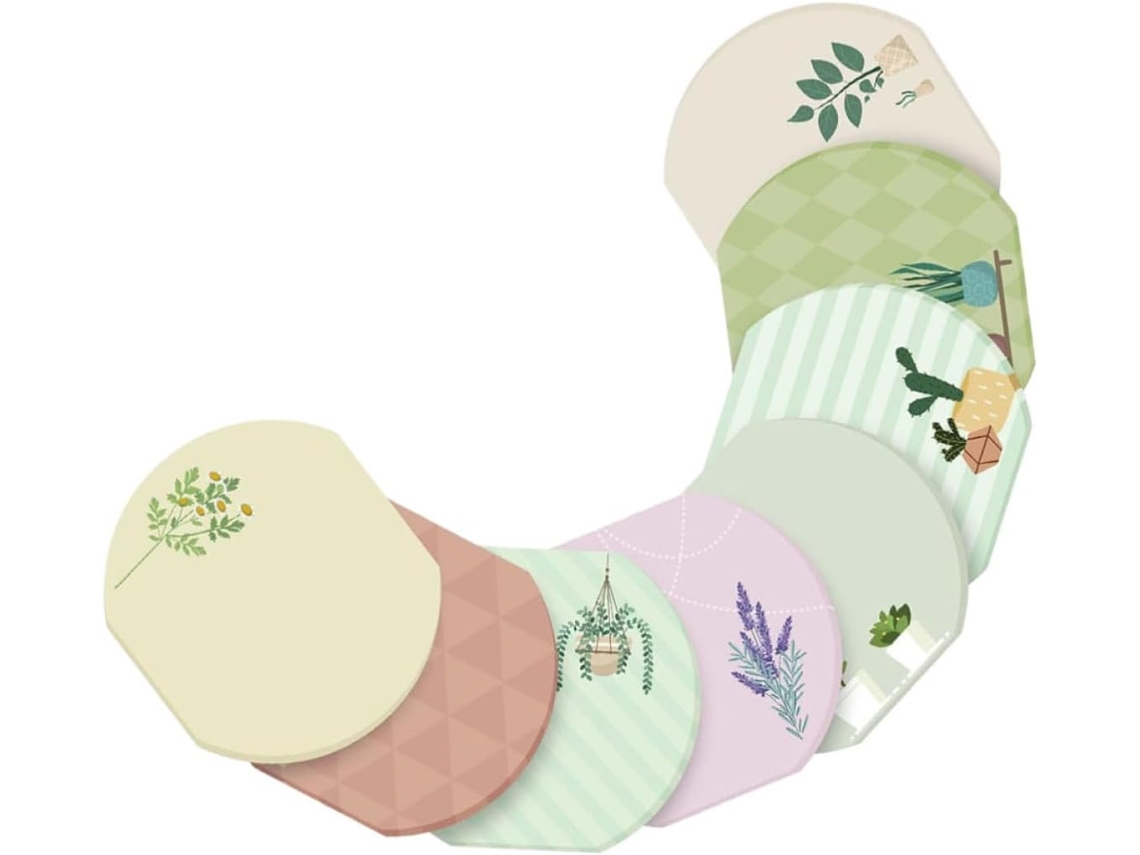 Blocos De Notas Adesivas, Conjunto Com 8 Unidades, Design Exclusivo De Plantas. Ideais Para Uso Escolar E