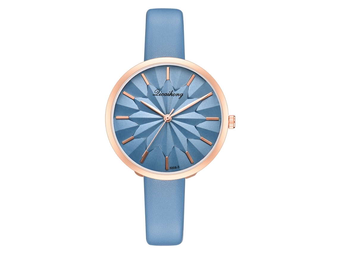 Relógio de Pulso de Quartzo Feminino com Cinto Pu Cor Solida Girassol Azul