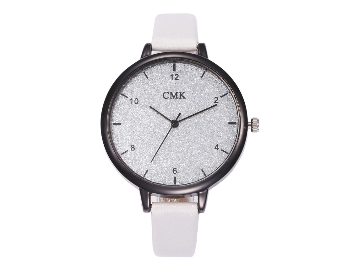 Relógio Feminino de Quartzo com Pulseira de Couro Pu Fashion Grande Mostrador Branco