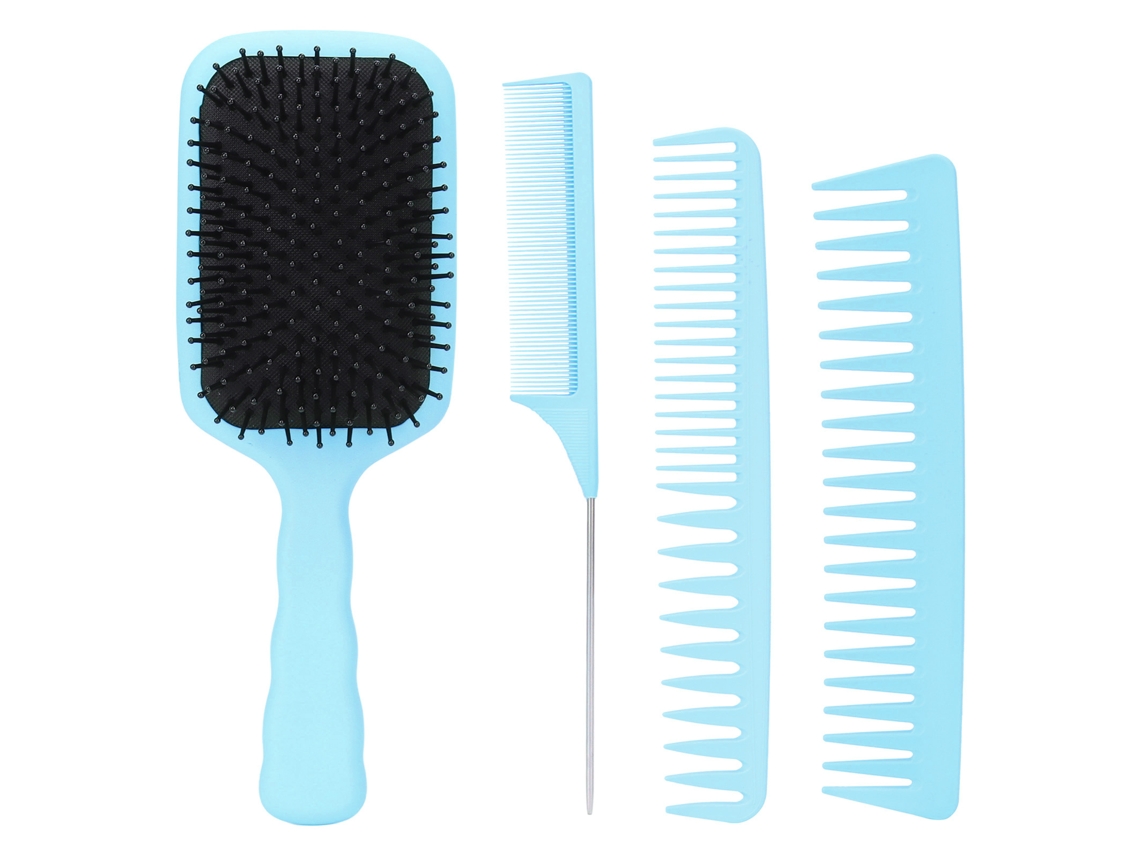 2026 kit de Pente de Cabelo 4 em 1: Escova Paddle Desembaraçadora para Cabelo Molhado e Seco, Longo, Grosso, Fino, Cacheado e Natural, Caixa Azul
