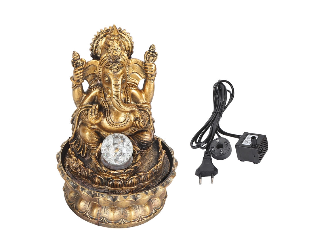 Fonte de água decorativa em resina Baok-Resin com Buda, estilo Sudeste Asiático, com LED, para uso interno ou em mesas, com plugue europeu de 220-240V.