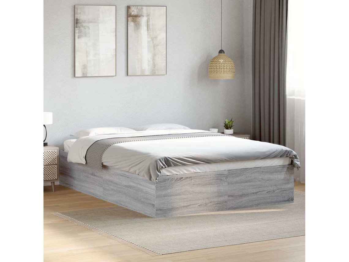 Vidaxl Estrutura De Cama 135x190 Cm Derivados De Madeira Cinza Sonoma